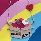 Fragile hearts laser cut acrylic statement necklace