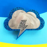 Glitter and pearl laser cut acrylic cloud and lightning brooch