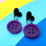 black and purple button acrylic earrings