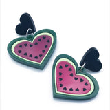Perspex acrylic watermelon heart earrings