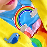 rainbow necklace with blue brd brooch 