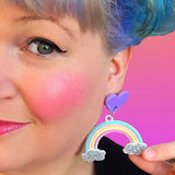 acrylic rainbow and heart earrings