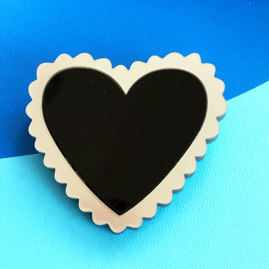 black heart shaped acrylic brooch 