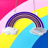 acrylic rainbow necklace in purple perspex
