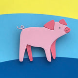 laser cut Perspex acrylic pig brooch 