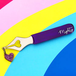 purple laser cut acrylic pen brooch