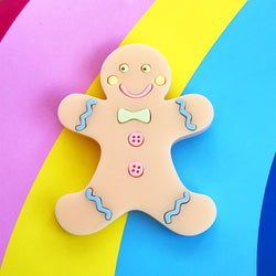 laser cut acrylic gingerbread man brooch