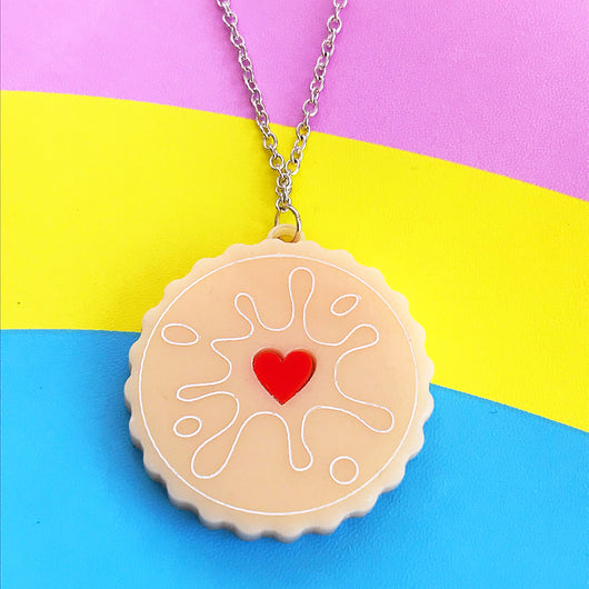 Acrylic perspex acrylic jammy dodger biscuit necklace