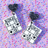 laser cut acrylic bingo and heart acrylic earrings