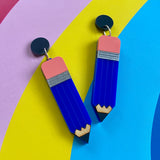 Blue acrylic pencil earrings