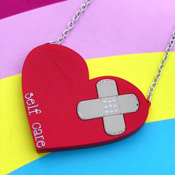 laser cut acrylic self care red heart necklace