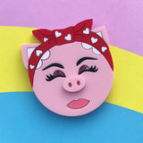 Laser cut acrylic Rosie pig brooch