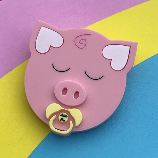 acrylic pig brooch with a dummy