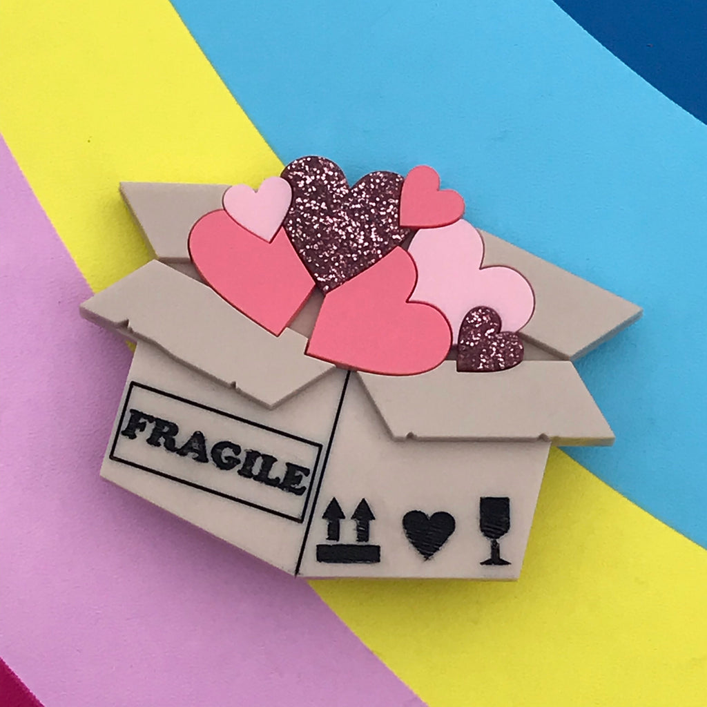 Fragile Hearts Acrylic Brooch Little Pig Jewellery Design