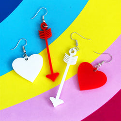 Acrylic Heart and Arrow Drop Earrings