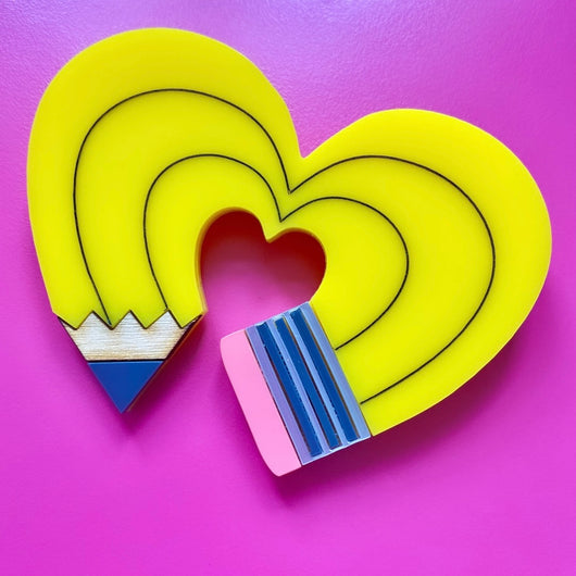 yellow pencil heart brooch