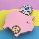 acrylic pig money bank brooch