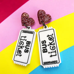 acrylic bus ticket earrings