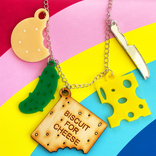 laser cut acrylic cheese and biscuits necklace
