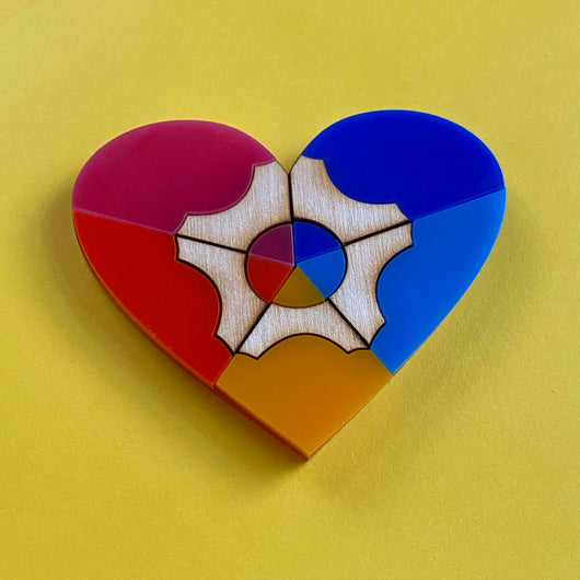 colourful pencil heart acrylic brooch