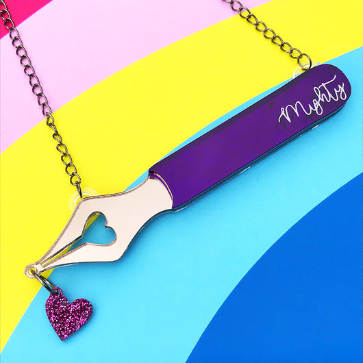 Mighty pen purple acrylic necklace