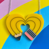 yellow acrylic pencil heart necklace