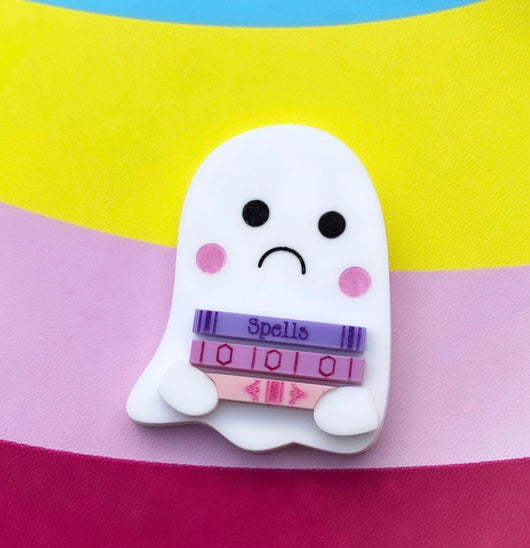 Ghost and spell books acrylic brooch