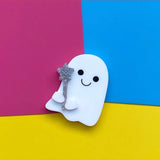 Acrylic ghost and magic wand brooch