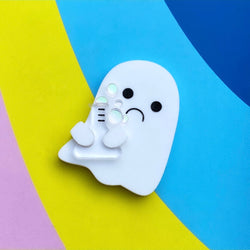 Acrylic ghost brooch with potion 