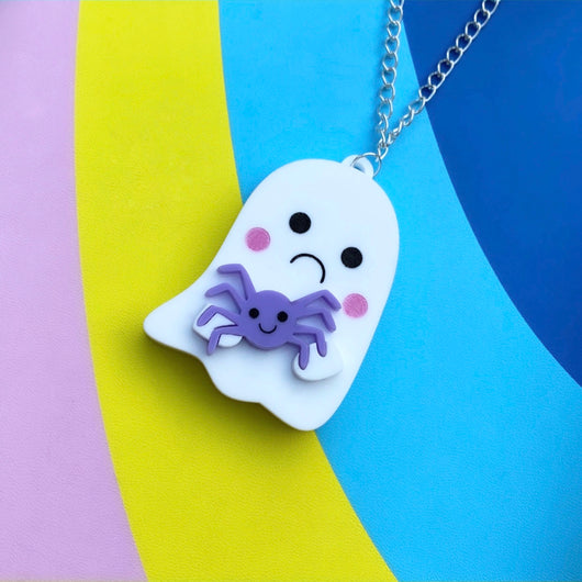 Ghost and spider acrylic necklace