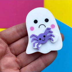 Acrylic ghost and spider brooch 