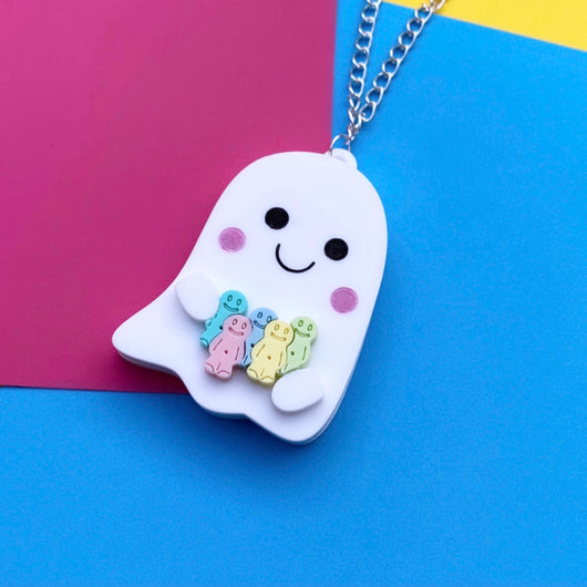 Acrylic ghost and jelly baby necklace