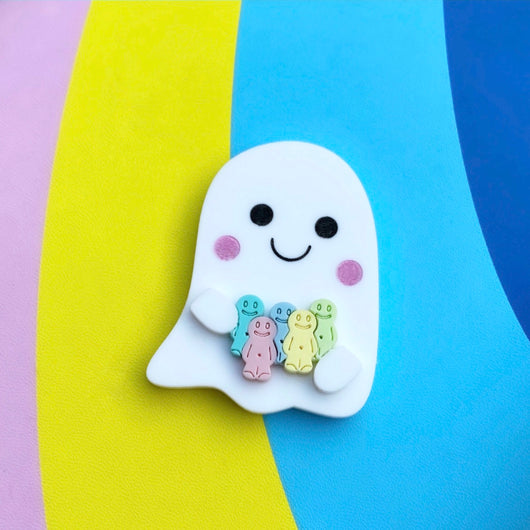 Acrylic ghost and jelly babies brooch