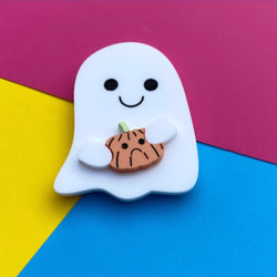 Ghost and pumpkin brooch