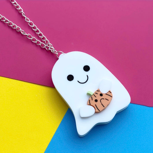 Acrylic ghost and pumpkin necklace