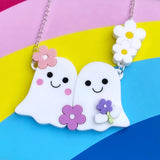 Perspex acrylic cute ghost couple necklace