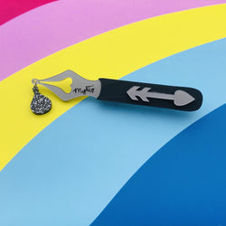 Mighty fountain pen acrylic brooch