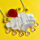 Clouds and rainbow acrylic necklace