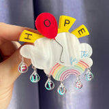 Acrylic cloud and rainbow brooch