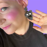 black glitter rock monster earrings