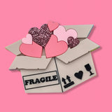 fragile box of hearts brooch