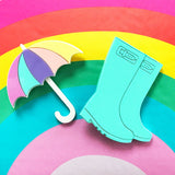 pastel acrylic welly boot and umbrella brooches