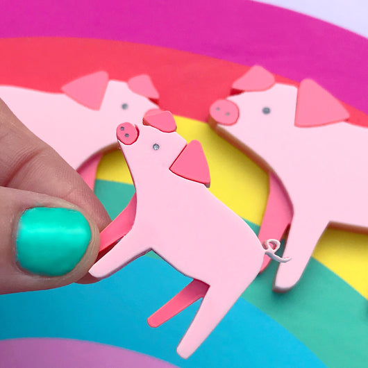 pink acrylic pig brooch