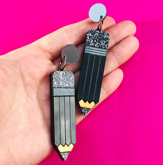 Black acrylic pencil earrings
