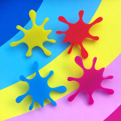 Perspex acrylic laser cut paint splat brooch set