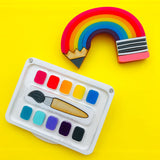 Pencil rainbow and paint palette Perspex acrylic brooch 