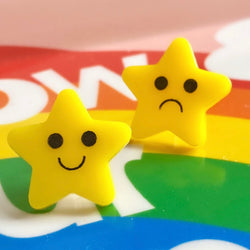 happy sad star earring studs