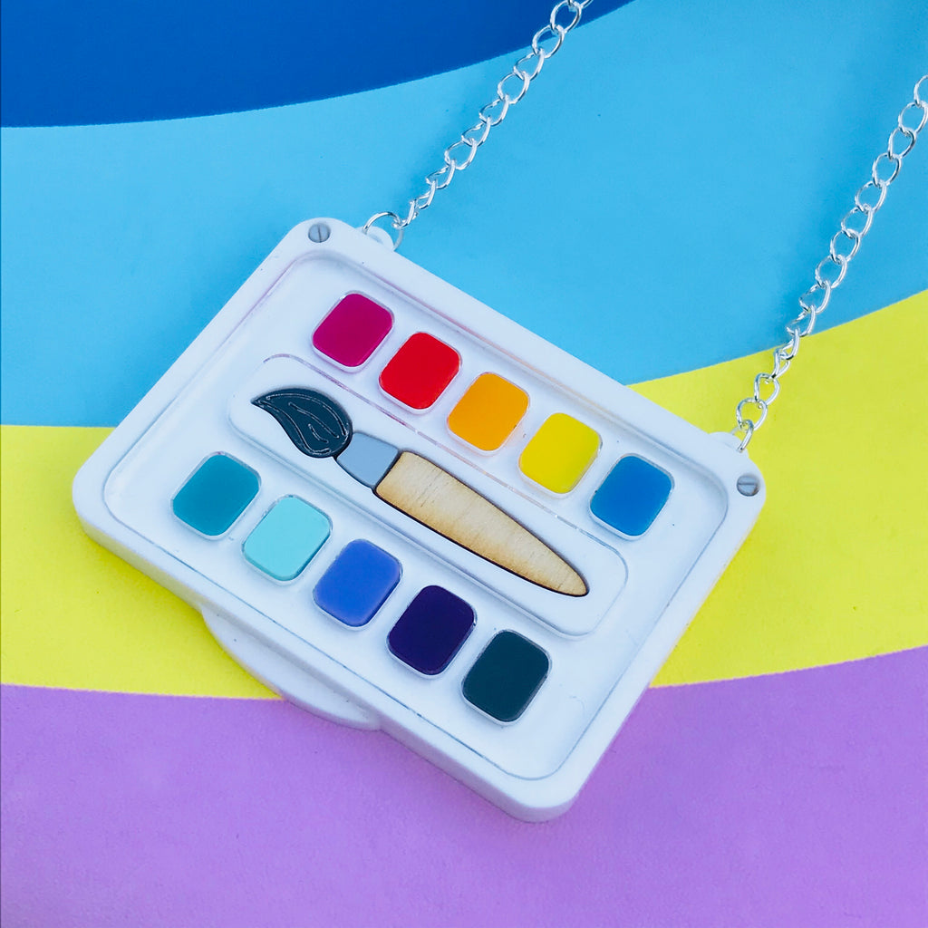 Paint Palette and Brush Acrylic Necklace Little Pig Jewellery Design
